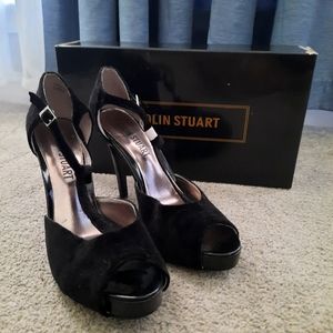 Colin Stuart Open Toe High Heels Womens Size 8B Black Velvet T-Strap Shoes NIB